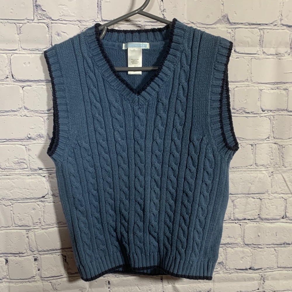 Janie & Jack Boys Cable Knit V-Neck Sweater Vest Blue Sz 5 Preppy Academia
